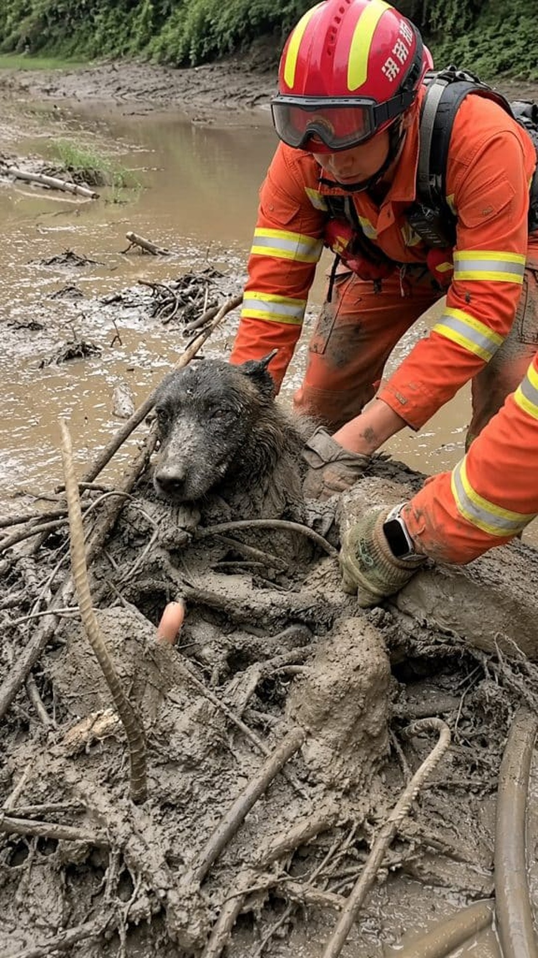 Rescuers Uncover Dog Trapped in Mud After 30 Hours of Struggle