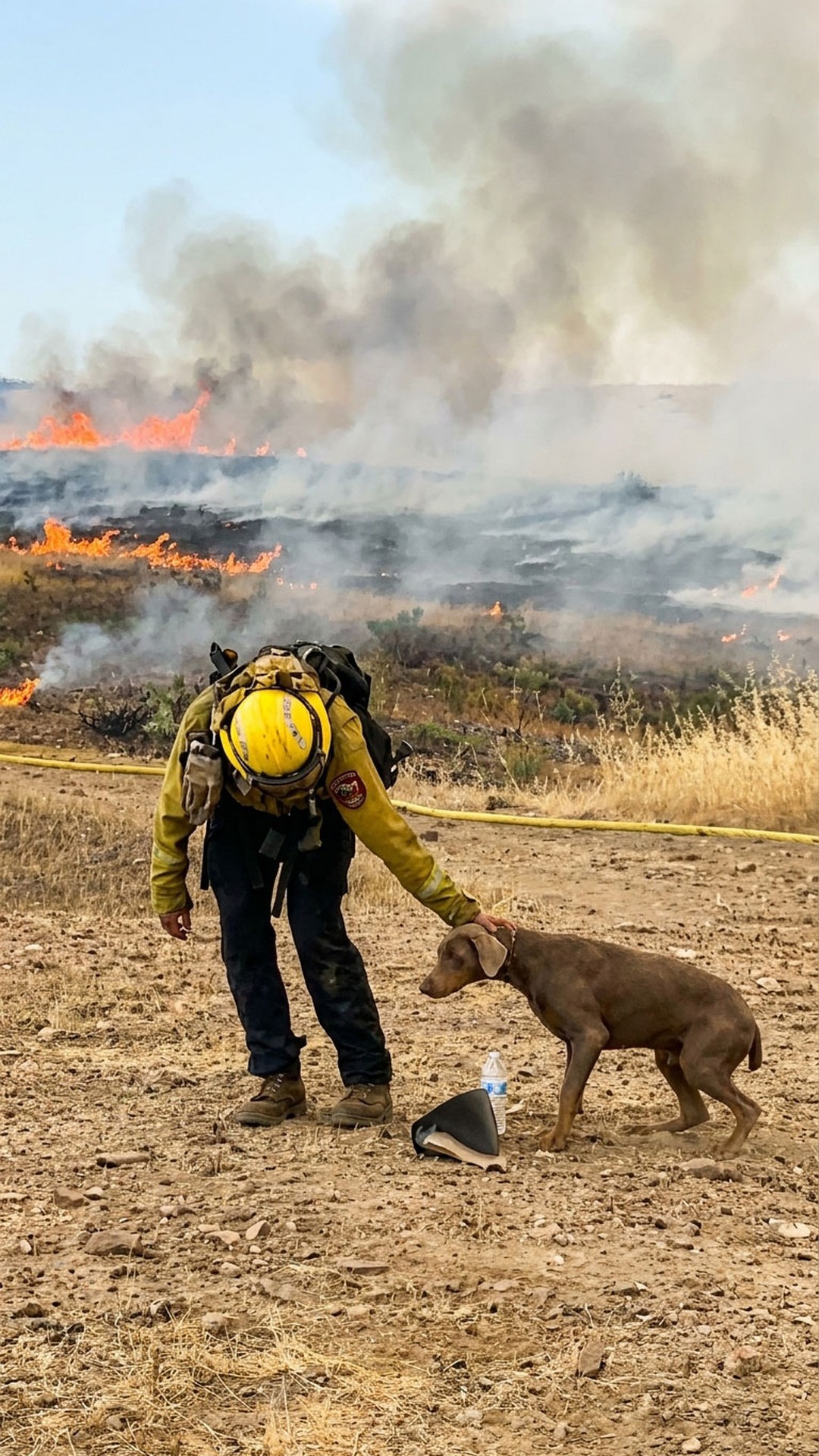 Firefighters Rescue Trembling Dog from Devastating Wildfire Ruins