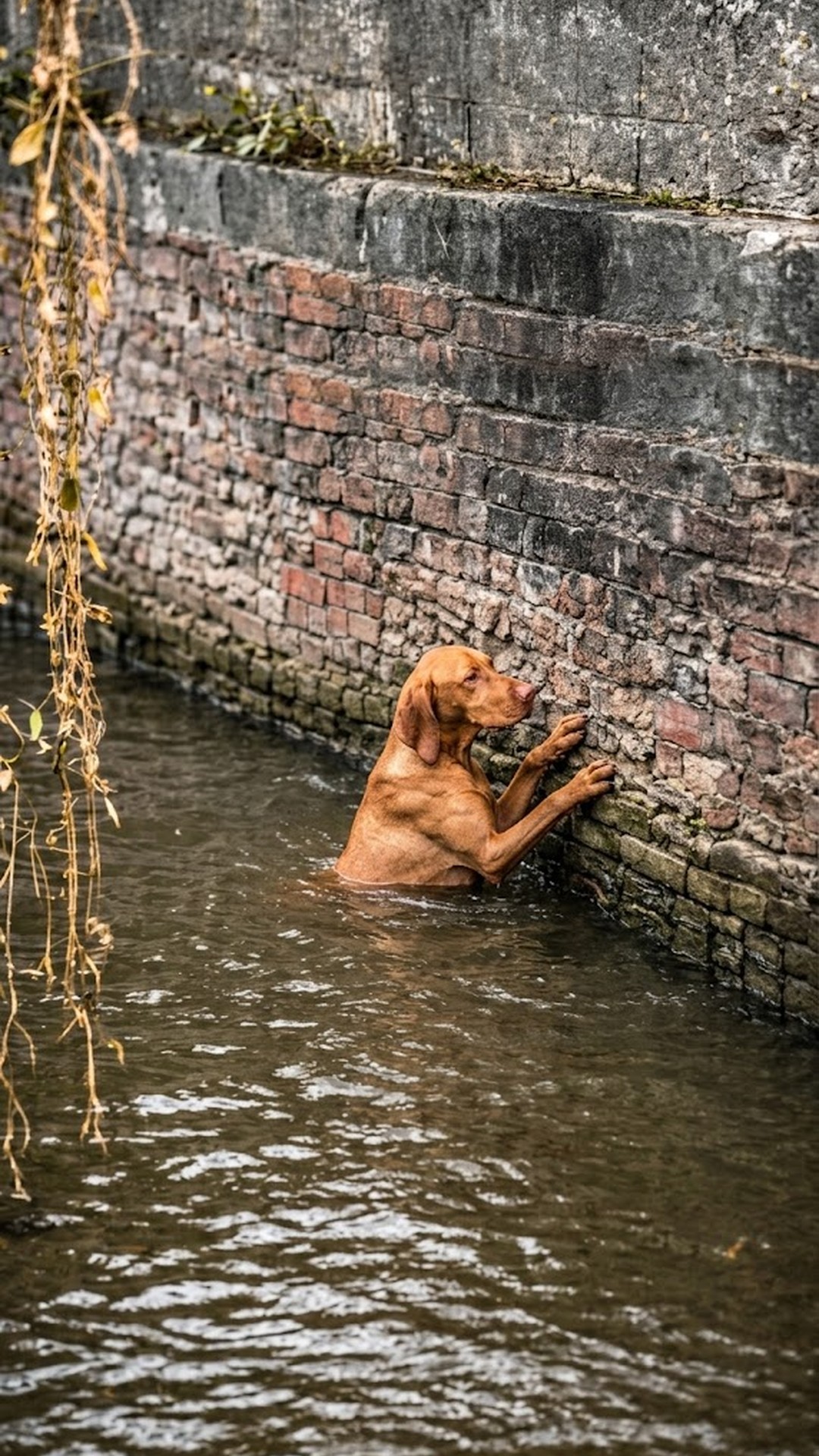 Human Chain Rescues Dog from Drowning in Canal
