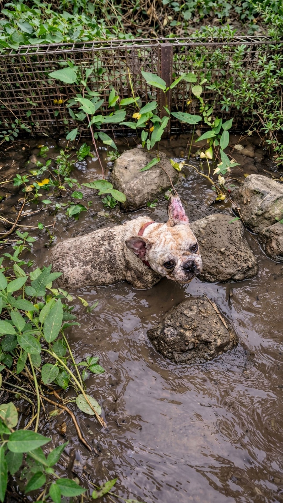 Rescuers Discover Trapped French Bulldog in Muddy Drainage Pipe