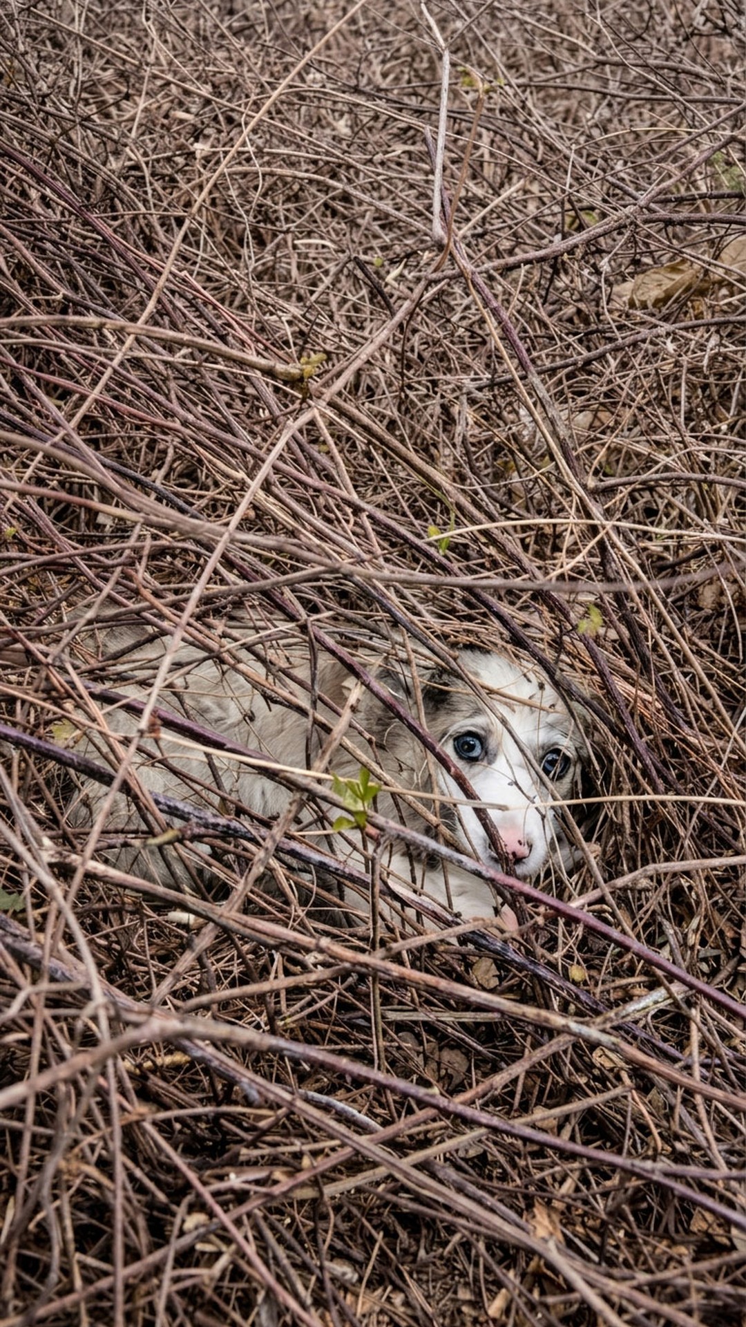 Puppy Found Motionless in Thorns Discovers Safety at Last