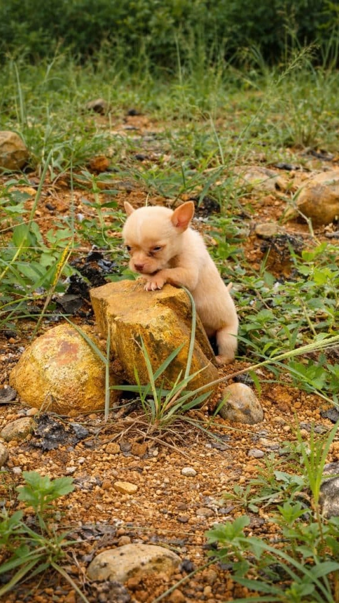 Pale-Yellow Puppy Found Wandering Alone on a Quiet Road