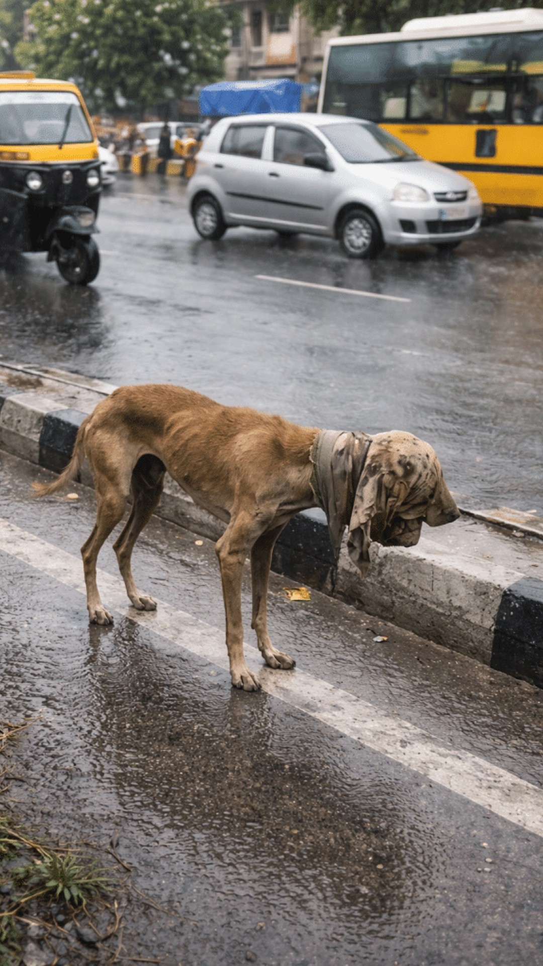 A Stray Dog Shows Remarkable Calm Amid Busy Traffic