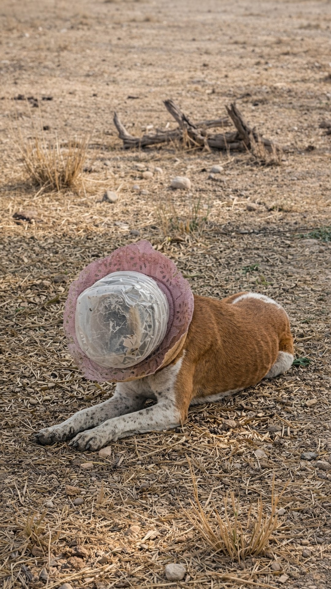 Stray Dog Escapes Death After Ten Days Trapped in Two Plastic Containers