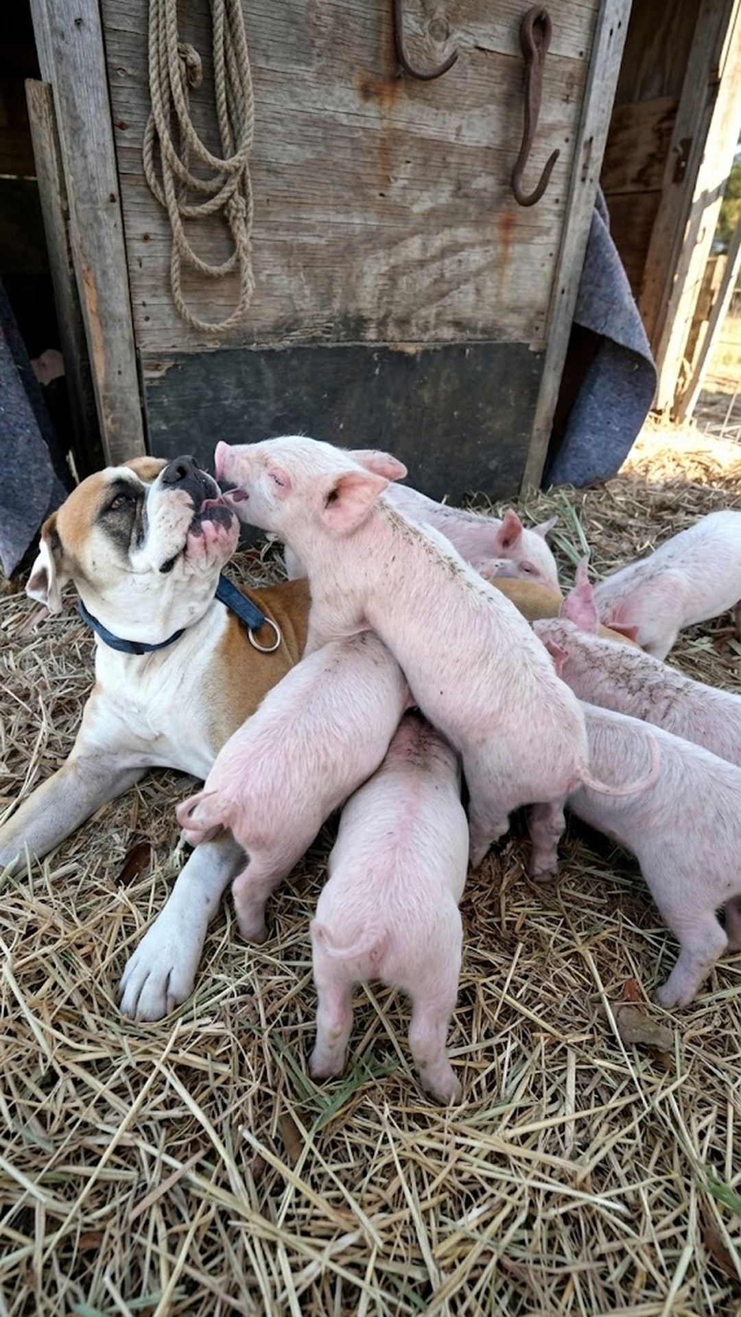 Treasure the Boxer Becomes a Mother to Eight Orphaned Piglets