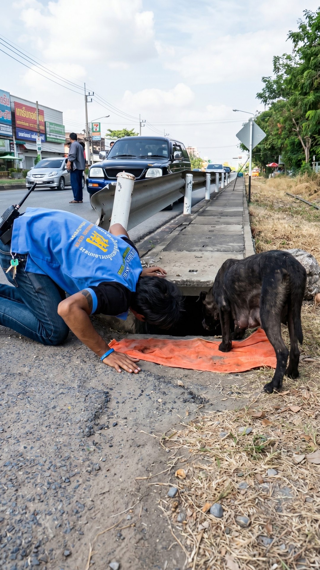A Mother's Vigil: Rescuers Save Puppy from Deep Storm Drain