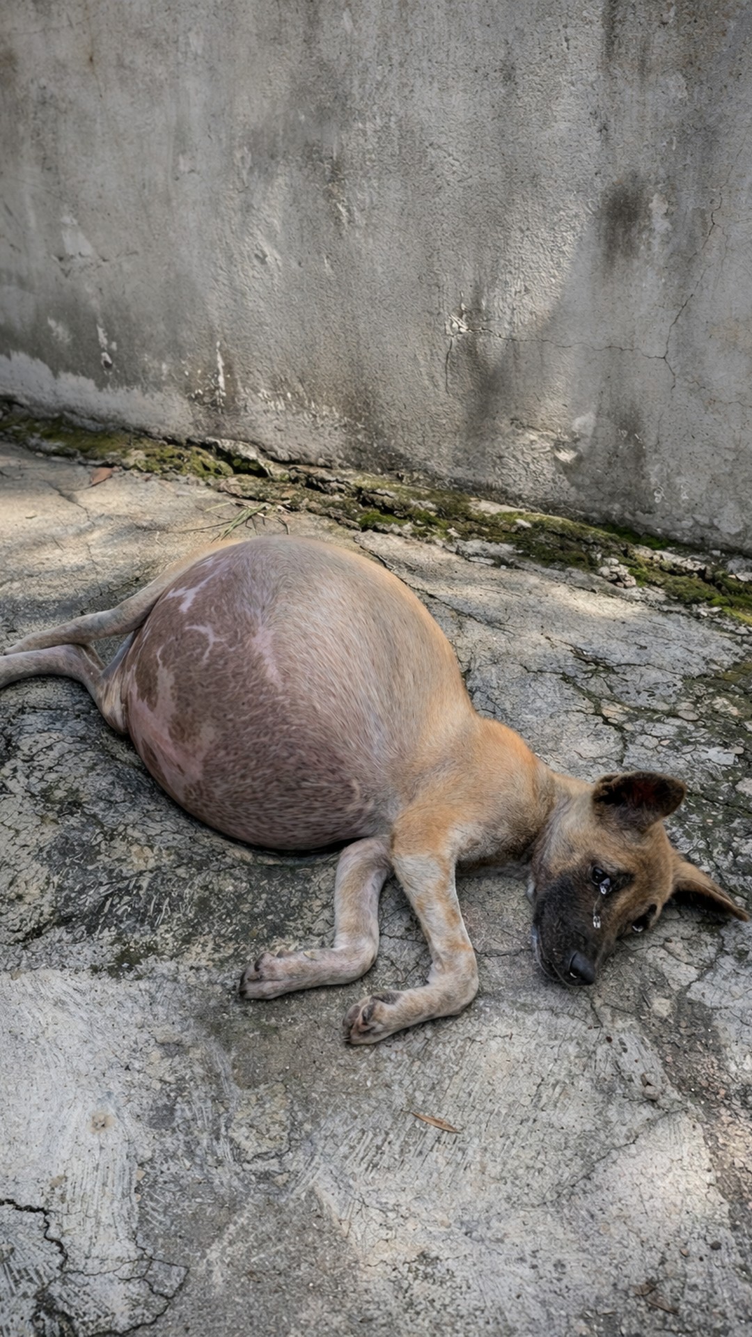 Rescued Dog Stands Still and Trusting Despite Severe Suffering