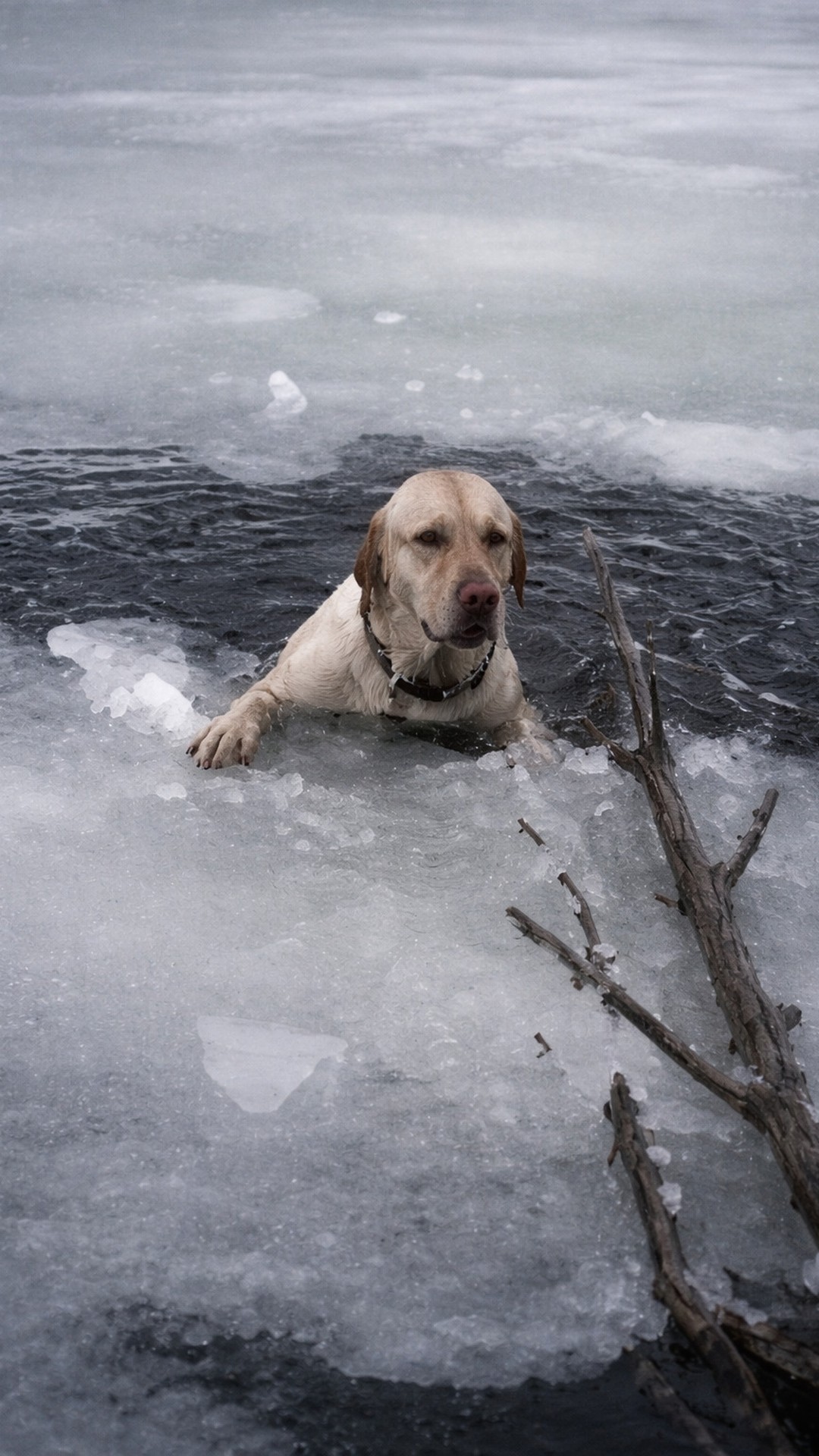 Dog Rescued from Freezing Lake After Falling Through Thin Ice