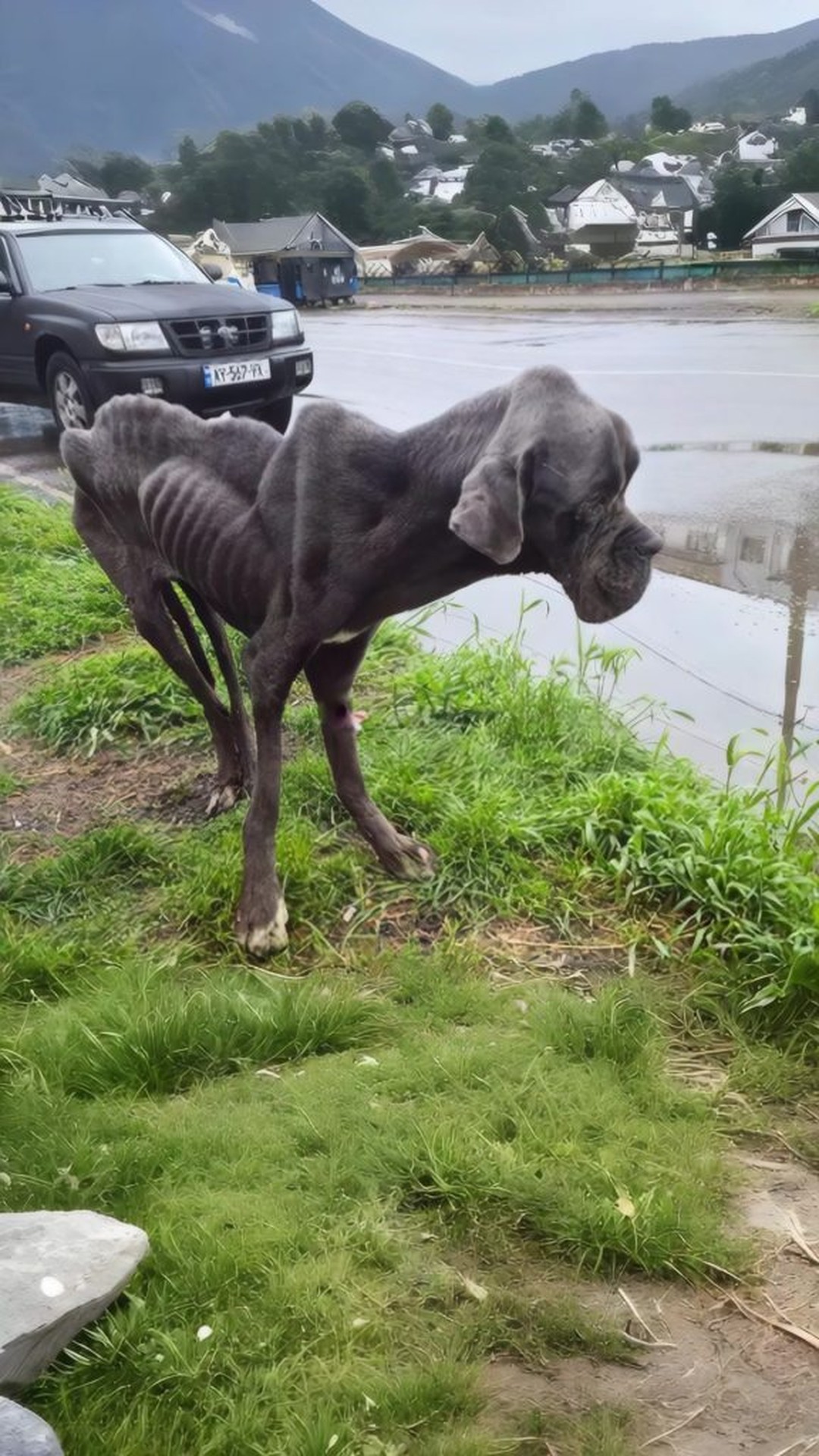 Starving Dog Found on Busy Road Defies Odds to Survive