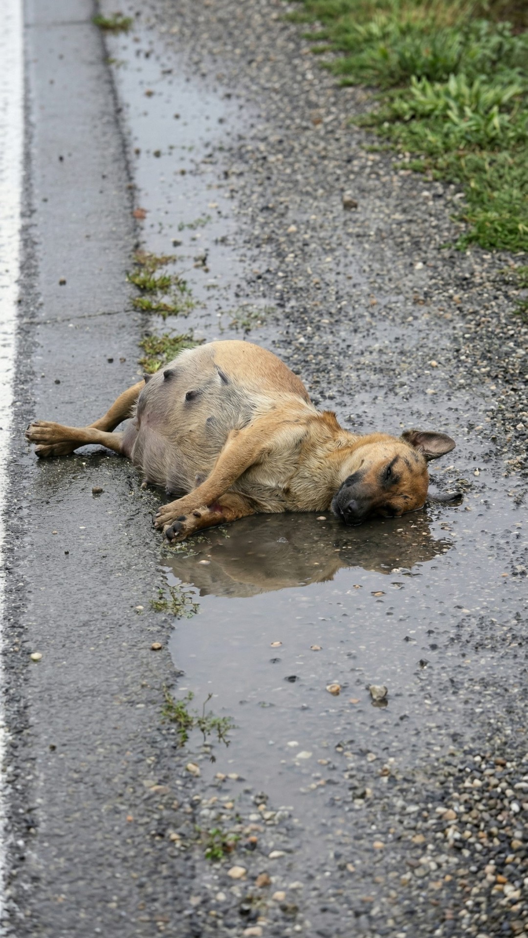 Rescuers Save Beaten Pregnant Dog Struggling on a Lonely Highway