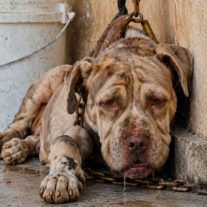 Rescuers Remove Heavy Chain from Dog Chained to Wall for Months