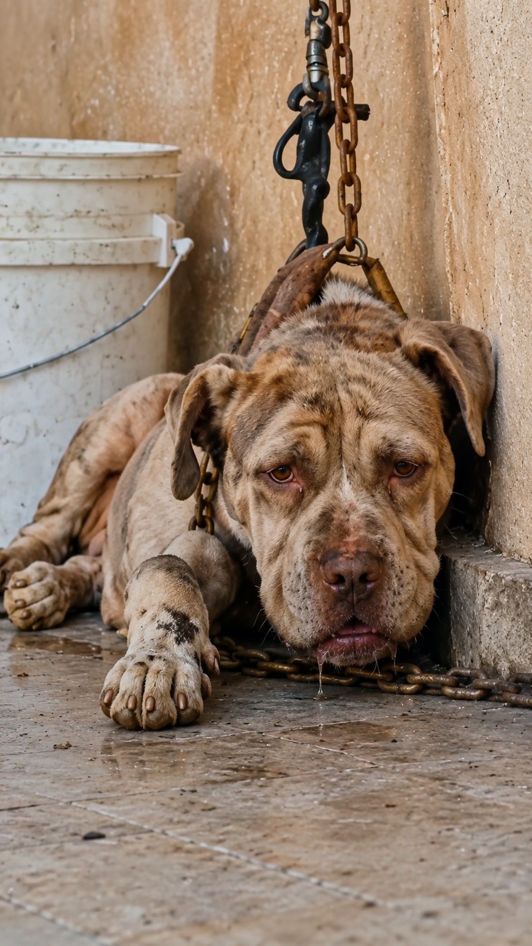 Rescuers Remove Heavy Chain from Dog Chained to Wall for Months